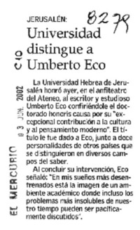 Universidad distingue a Umberto Eco.