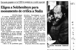 Eligen a Solzhenitsyn para monumento de crítica a Stalin