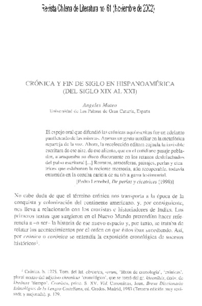 Crónica y fin de siglo en Hispanoamérica (del siglo XIX al XXI)