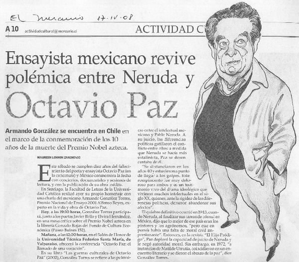 Ensayista mexicano revive polémica entre Neruda y Octavio Paz