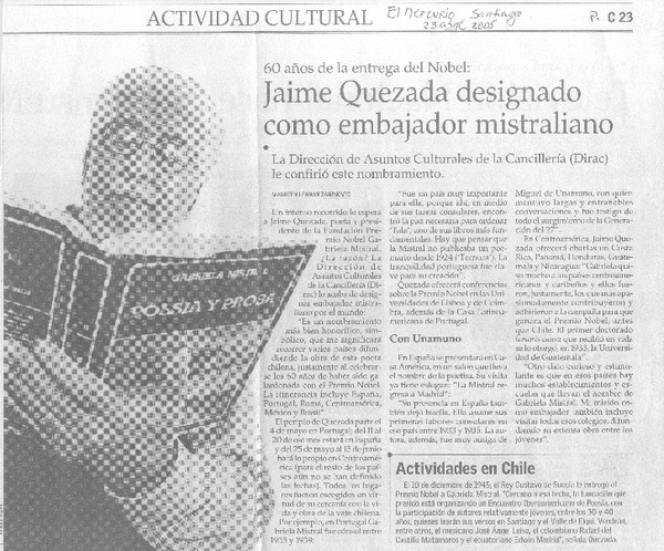 Jaime Quezada designado como embajador mistraliano