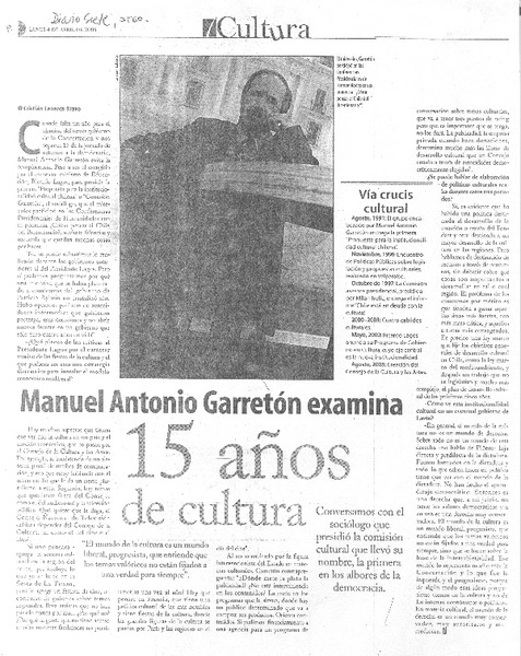 Manuel Antonio Garretón examina 15 años de cultura (entrevistas)