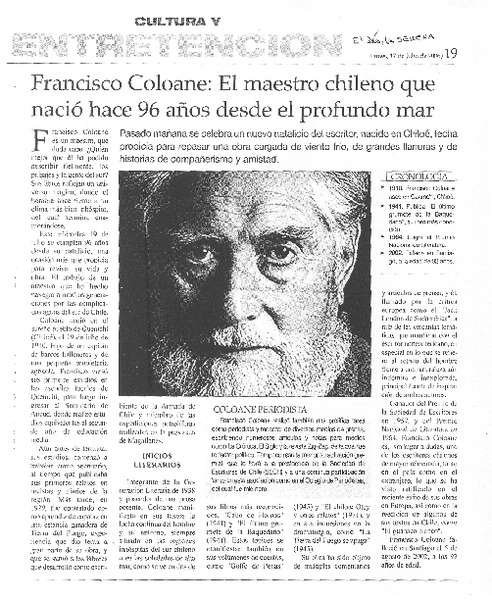 Francisco Coloane: El maestro chileno que nació hace 96 años desde el profundo mar