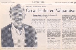 Recorrerá cinco ciudades del país : Oscar Hahn en Valparaíso