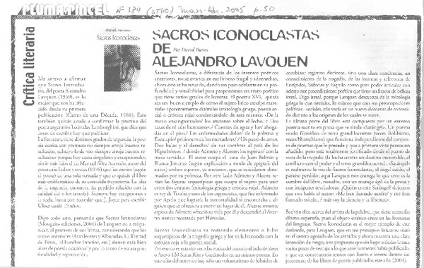Sacros Iconoclastas de Alejandro Lavquen