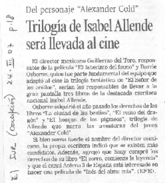 Trilogía de Isabel Allende será llevada al cine