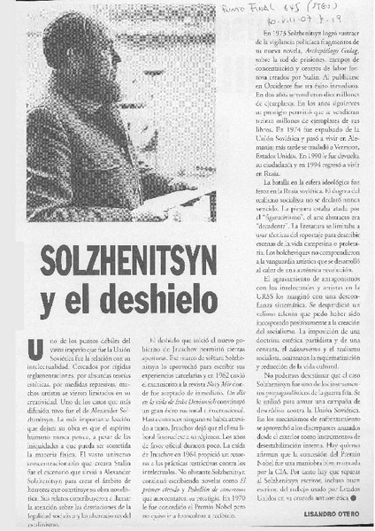 Solzhenitzyn y en deshielo