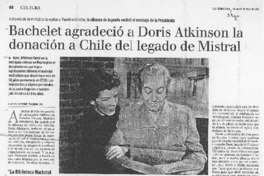 Bachelet agradeció a Doris Atkinson la donación a Chile del legado de Mistral