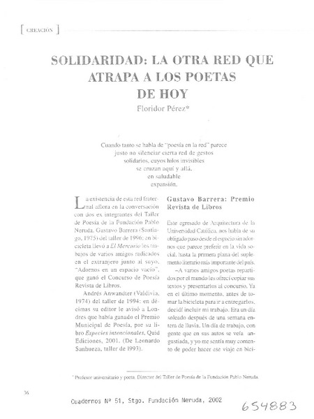 Solidaridad, la otra red que atrapa a los poetas de hoy  <artículo> Floridor Pérez