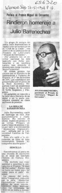 Rindieron homenaje a Julio Barrenechea.  [artículo]