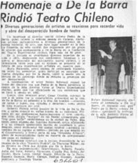 Homenaje a De la Barra rindió teatro chileno.  [artículo]