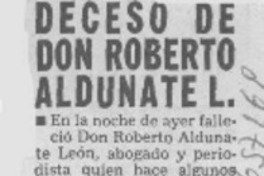 Deceso de don Roberto Aldunate L.