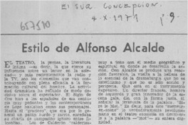 Estilo de Alfonso Alcalde  [artículo] Antonio Romero.