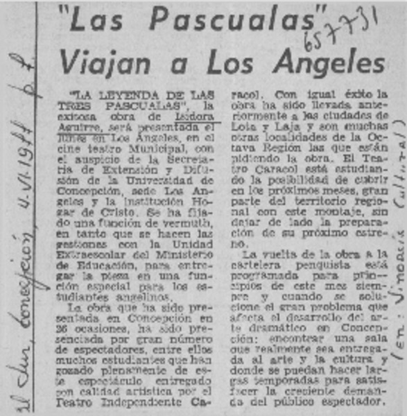 "Las Pascualas" viajan a Los Angeles.  [artículo]
