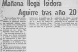 Mañana llega Isidora Aguirre tras año 20.