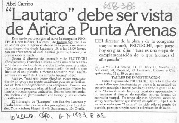Lautaro debe ser vista de Arica a Punta Arenas  [artículo] Abel Carrizo.