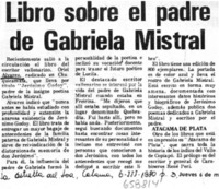 Libro sobre el padre de Gabriela Mistral.  [artículo]