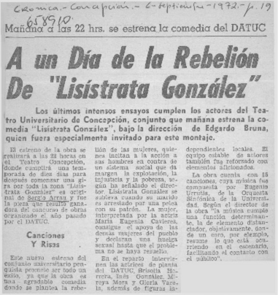 A un día de la rebelión de "Lisístrata González".  [artículo]