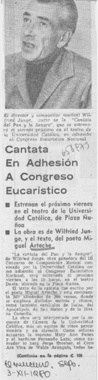 Cantata en adhesión a Congreso Eucarístico.