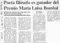 Poeta filósofo es ganador del Premio María Luisa Bombal.  [artículo]