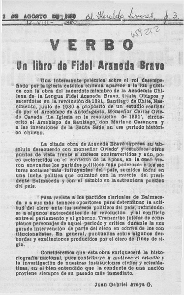 Un libro de Fidel Araneda Bravo
