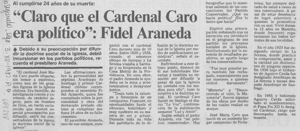 "Claro que el Cardenal Caro era político": Fidel Araneda.