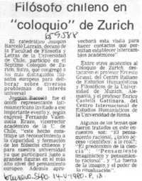 Filósof chileno en "coloquio" de Zurich.  [artículo]