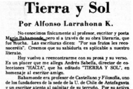 Tierra y Sol  [artículo] Alfonso Larrahona K.