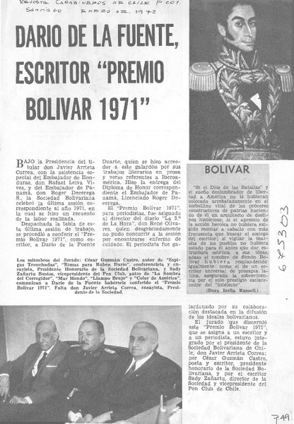 Darío de la Fuente, escritor "Premio Bolívar 1971".
