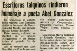 Escritores talquinos rindieron homenaje a poeta Abel González.