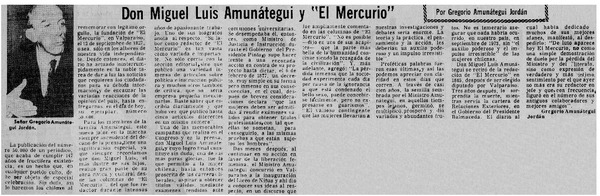 Don Miguel Luis Amunátegui y "El Mercurio"