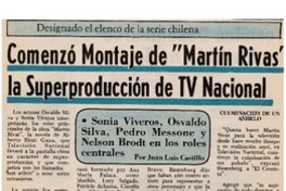 Comenzó montaje de "Martín Rivas" la superproducción de TV Nacional