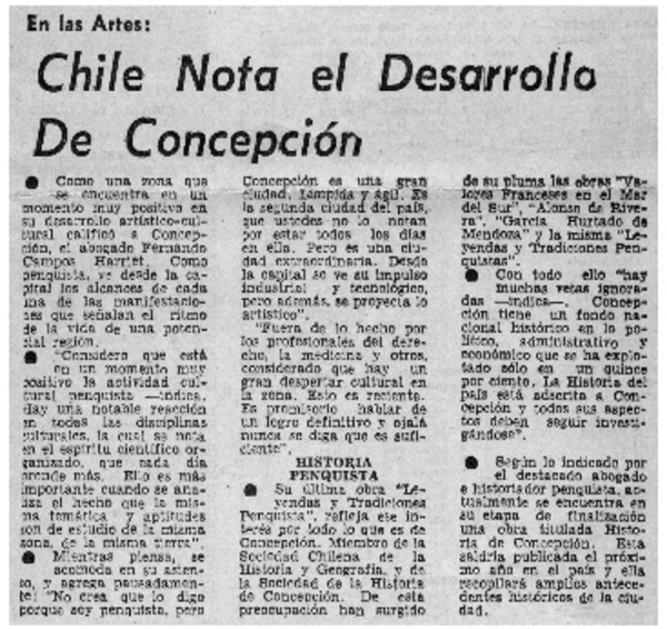 Chile nota el desarrollo de Concepción.