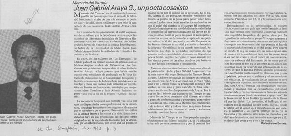 Juan Gabriel Araya G., un poeta cosalista