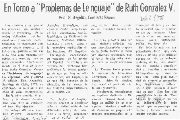 En torno a "Problemas de lenguaje" de Ruth González V.