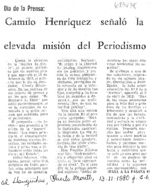 Camilo Henríquez señaló la elevada misión del periodísmo.