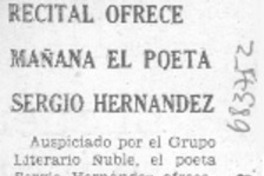 Recital ofrece mañana el poeta Sergio Hernández.