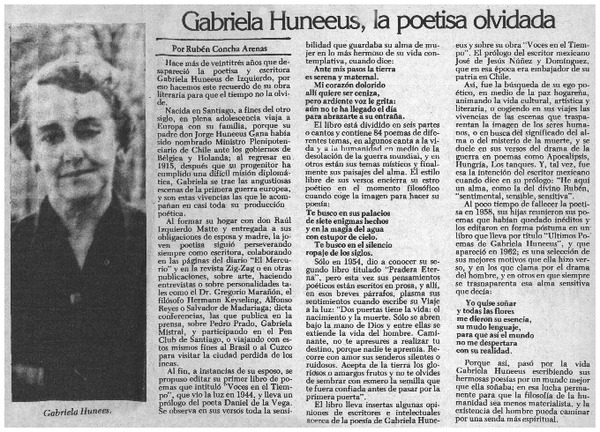 Gabriela Huneeus, la poetisa olvidada
