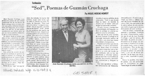 Sed", poemas de Guzmán Cruchaga