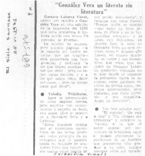 González Vera un literato sin literatura".