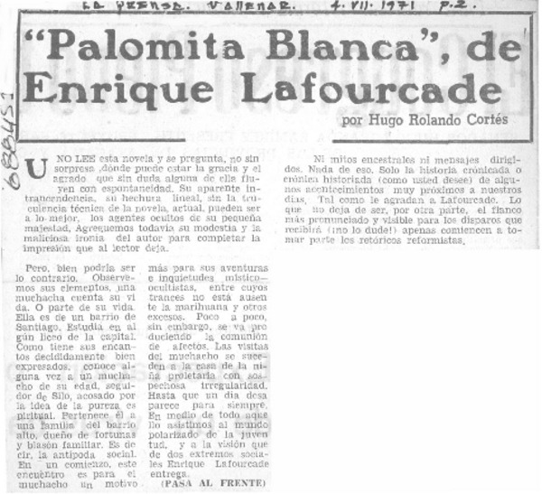 Palomita blanca", de Enrique Lafourcade