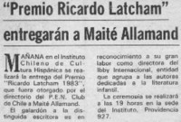 Premio Ricardo Latcham" entregarán a Maité Allamand.