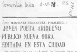 Joven poeta ariqueño publicó nueva obra editada en esta ciudad.