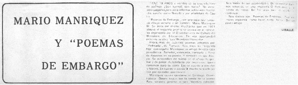 Mario Manríquez y "Poemas de embargo"