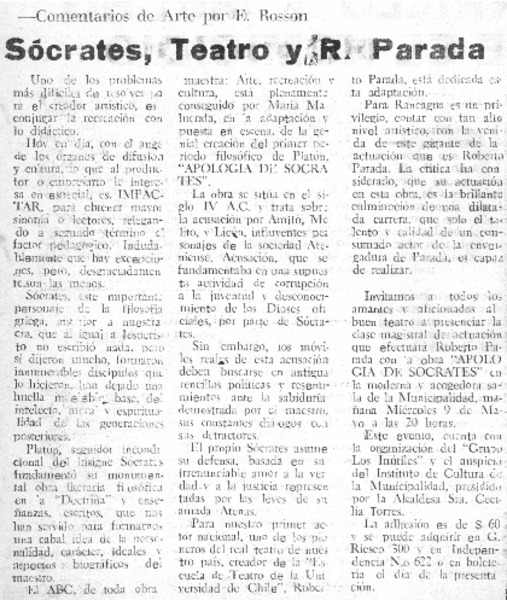 Sócrates, teatro y R. Parada.