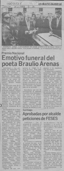 Emotivo funeral del poeta Braulio Arenas  [artículo].