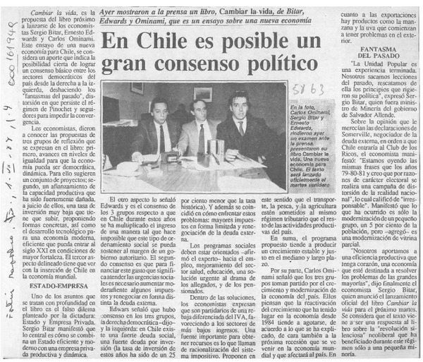 En Chile es posible un gran consenso político  [artículo].