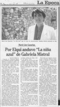 Por Elqui anduvo "La niña azul" de Gabriela Mistral  [artículo] Maura Brescia.