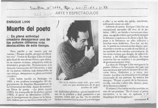 Muerte del poeta  [artículo] Jaime Quezada.
