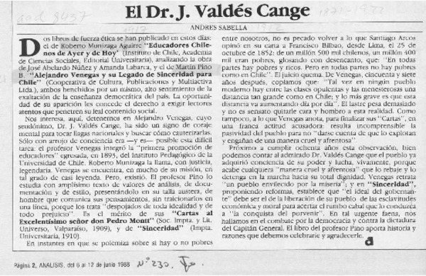 El Dr. J. Valdés Cange  [artículo] Andrés Sabella.